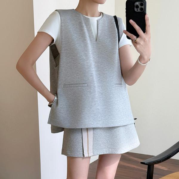Grey Terry Vest & Skirt Pants Set-up