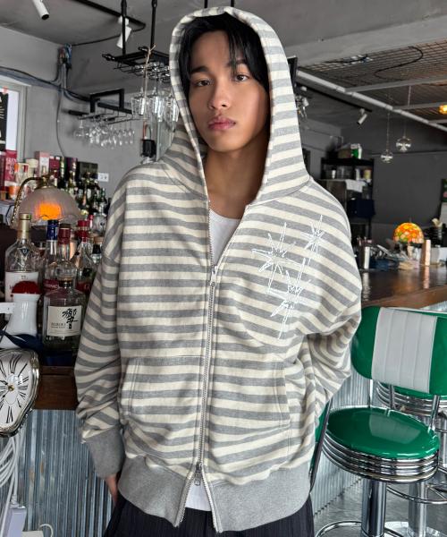 언타이틀 스테리나잇 스트라이프 후드집업 멜란지 화이트