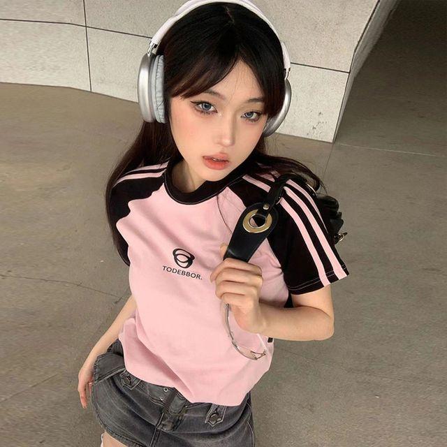 트렌디 블록코어 라인 포인트 힙 티셔츠_다운샵