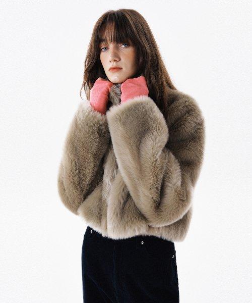 CROP FUR JACKET [BEIGE]