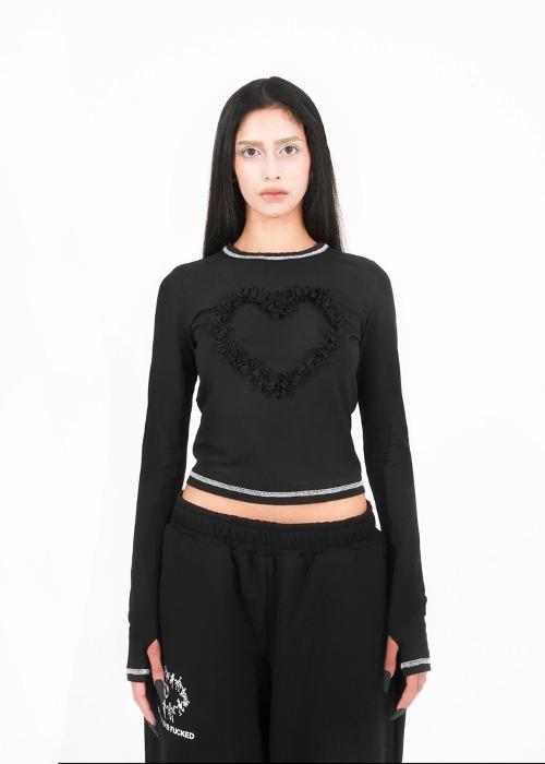HEART LONG SLEEVE TOP, BLACK