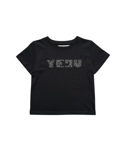 W LEOPARD APPLIQUE T-SHIRT [BLACK]