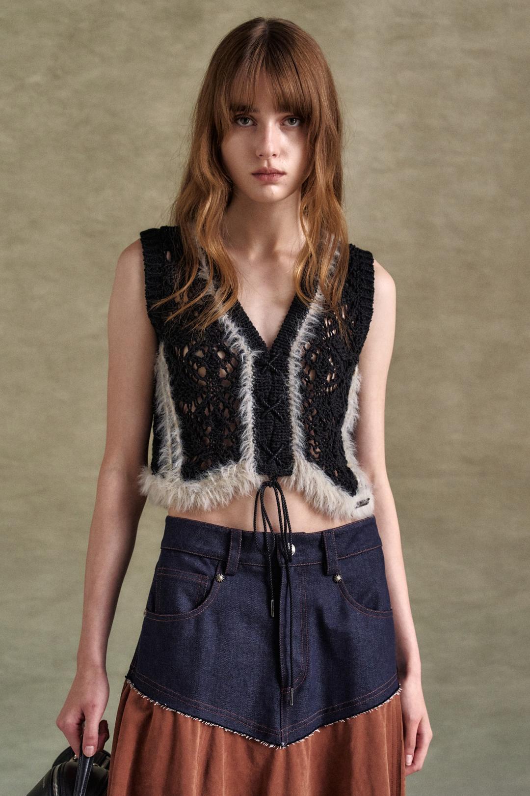 WESTERN LACE-UP KNIT VEST atb1318w(BLACK)