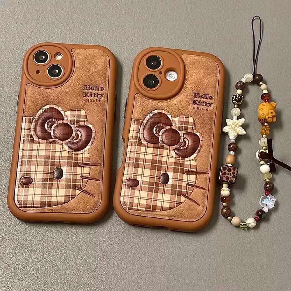레트로 가죽 브라운 리본 헬로키티 아이폰16 프로 맥스 15 pro max 케이스