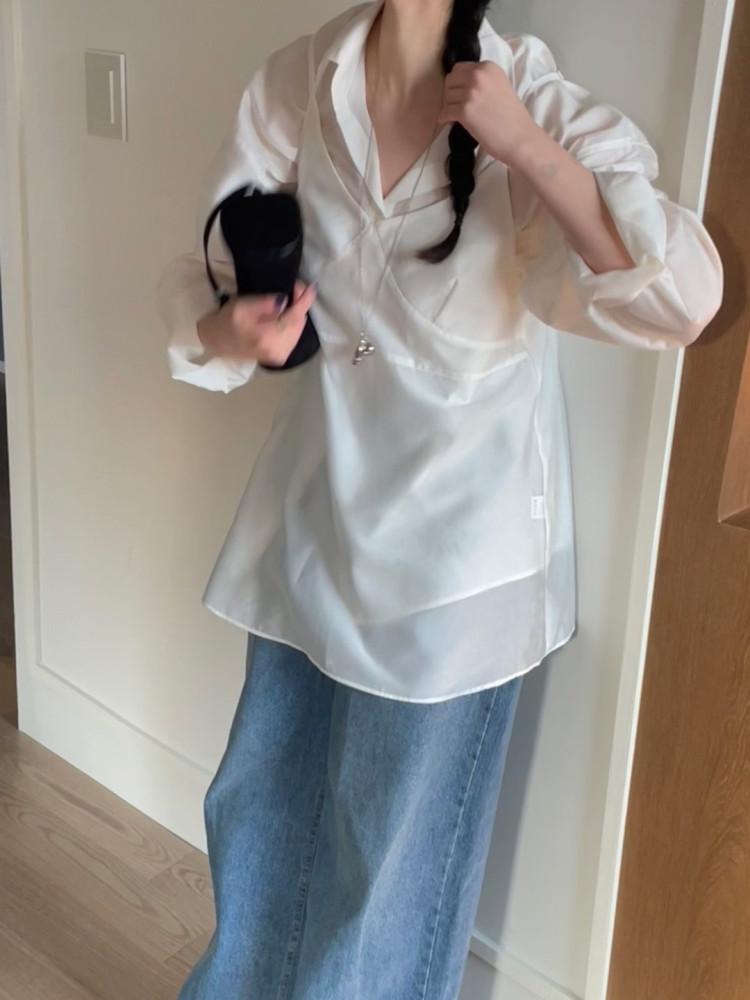 샤 시스루 오버핏 블라우스