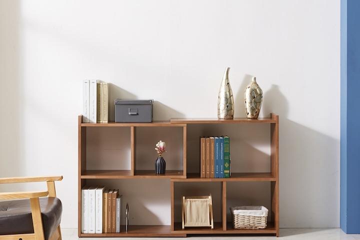 월드 2단 1300 고무나무 원목 확장형 각도조절 책장 거실 서재 코너장