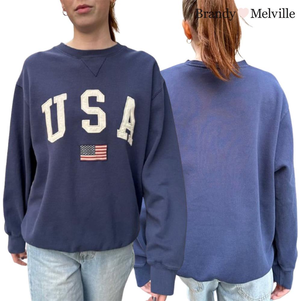 브랜드멜빌 맨투맨 에리카 USA 플래그 스웨트셔츠 긴팔 오버핏 여성 캐주얼 티셔츠