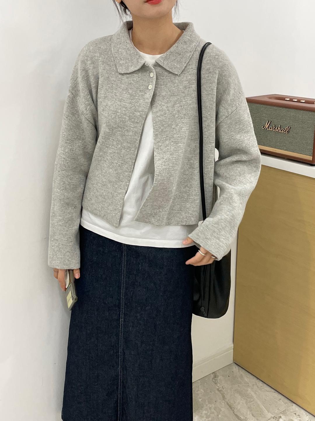 투버튼 가디건 단추 오버핏 크롭 탄탄한 회색 그레이 블랙 검정 레이어드 가디건