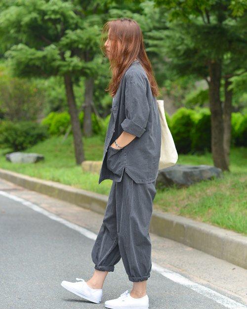 [P0001] (남여공용) 30수 여름 7부 상의하의  한벌 세트 검정 (20040) 흑진주