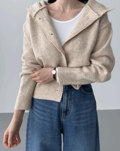 후드단추 가디건