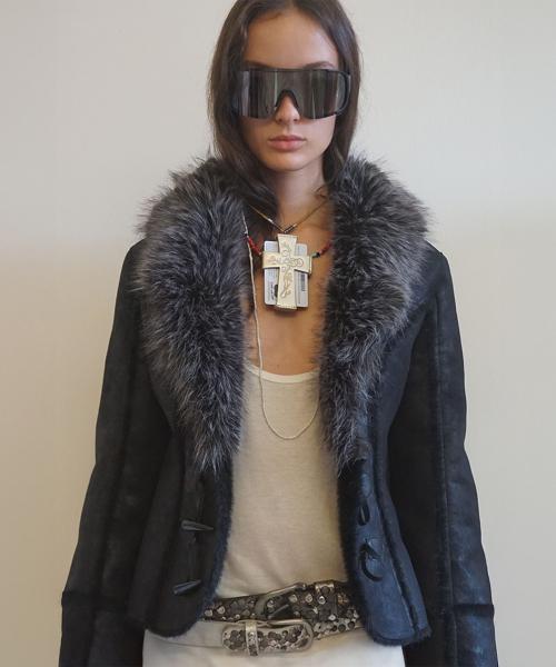 Faux Mouton Toggle Coat Black