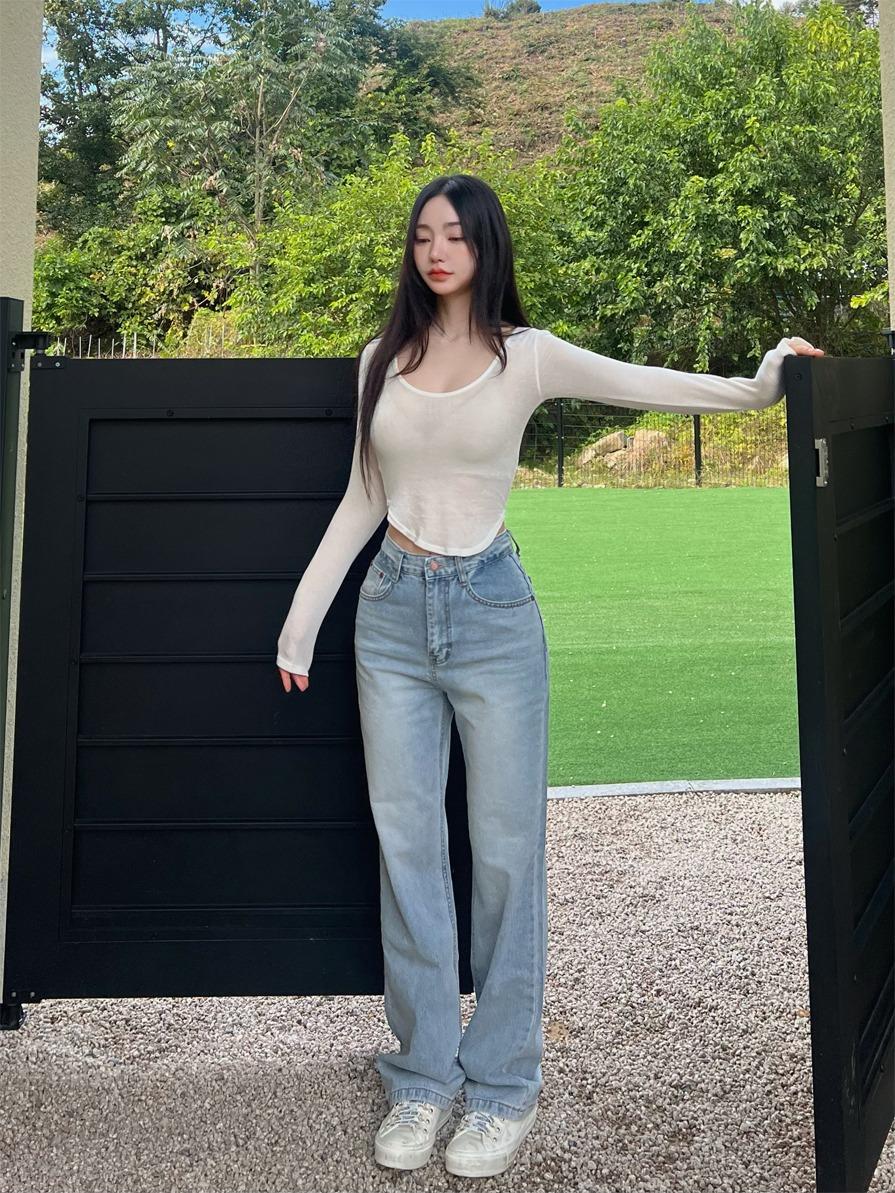 골반볼륨업 뉴진스 세미 와이드진_골반뽕 청바지