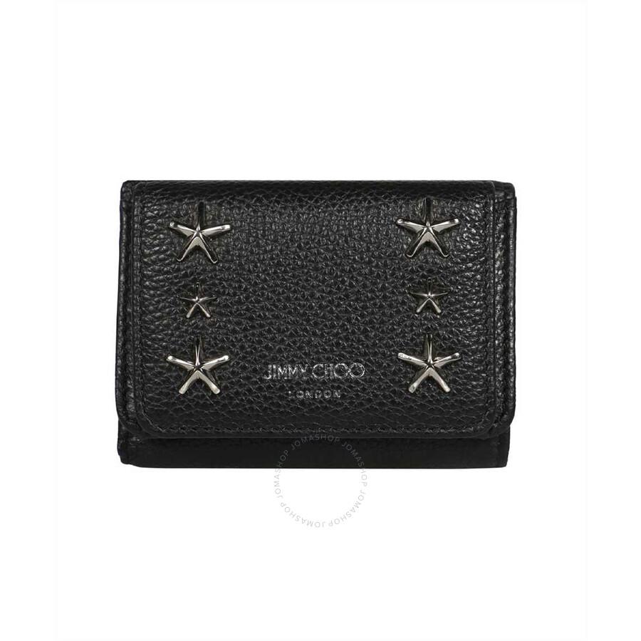 레이디 네모 블랙 레더 스타 Tri-Fold 지갑