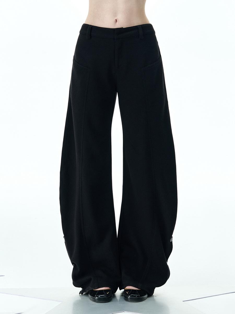 NECY STUDIO Black Waffle Button Slit Pants