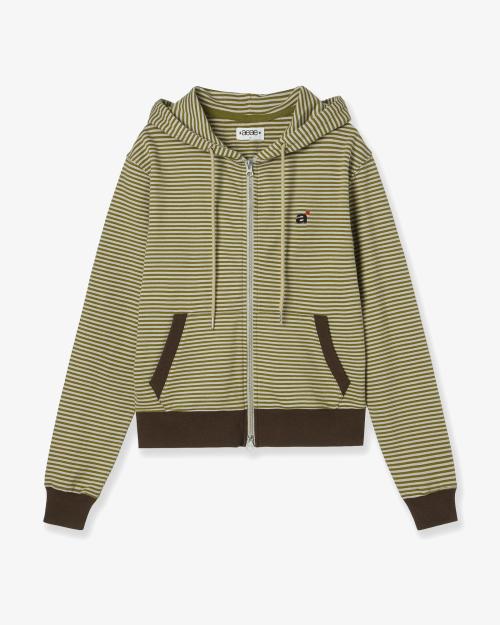STRIPE SMALL LETTER HOOD ZIP UP [KHAKI]
