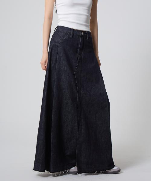 프론트 슬릿 데님 롱 스커트 인디고