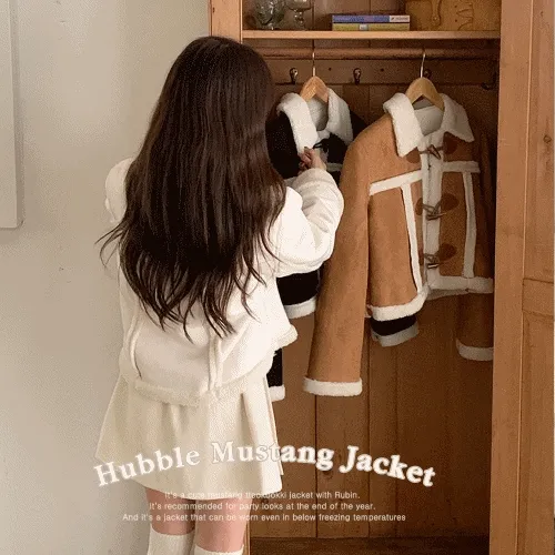 허블 스웨이드 양털 카라 더플 떡볶이 크롭 겨울 무스탕 자켓