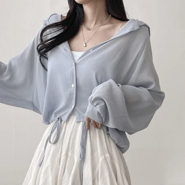 [장마룩/여름까지] 핏예쁜 루즈한 오버핏 후드 스트링 셔츠 3color