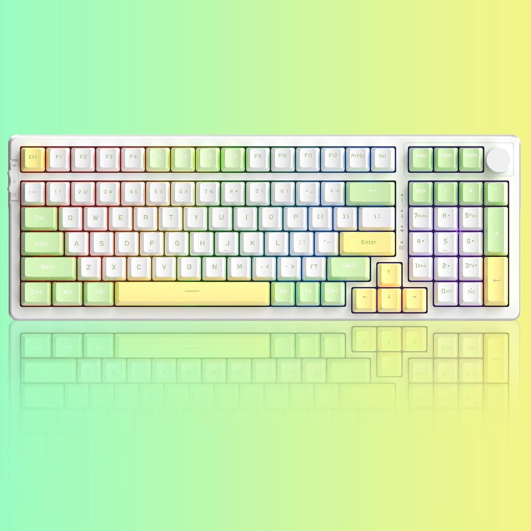 YUNZII Ajazz AK992 Hot-Swappable Gasket Mounted Mechanical Keyboard - White Green-RGB / Brown Switch