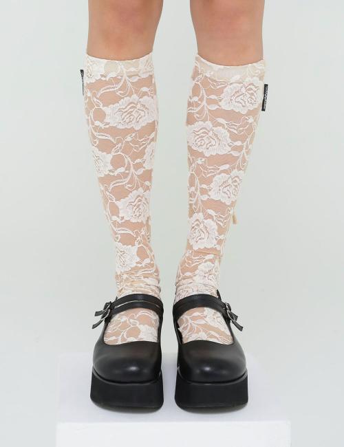 ROSE LACE LONG SOCKS(BEIGE)
