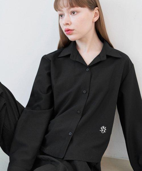 베이직 세미 크롭 셔츠 (블랙)