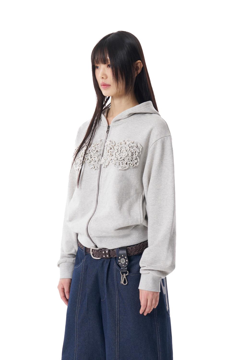 ｢3.17 예약배송] Flowers Zip-Up Hoodie (Gray)
