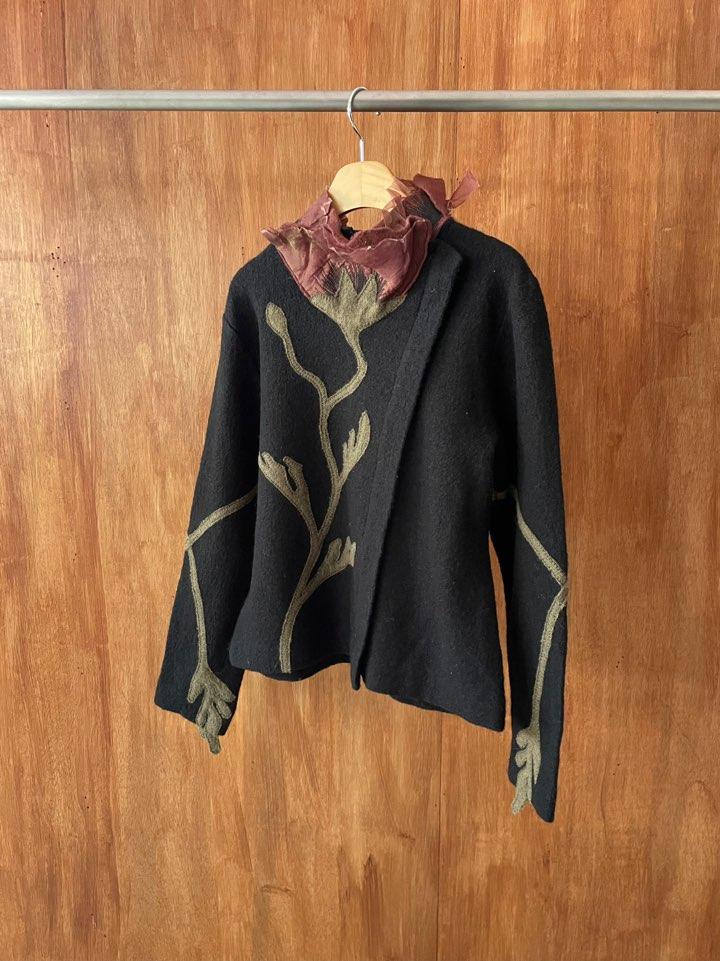 Floral embroidered art wool jacket