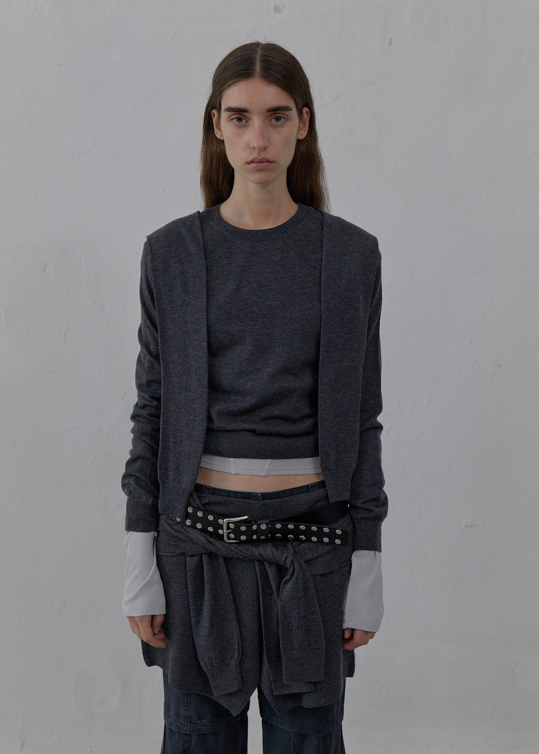TIED DETAIL LAYERED KNIT SKIRT (MELANGE GREY)