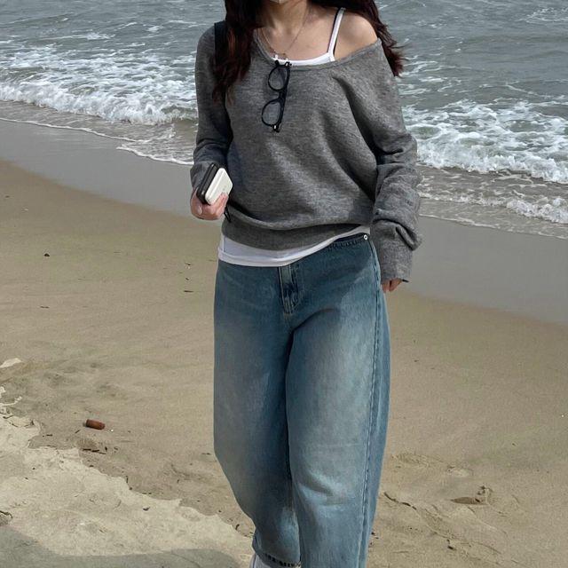 투웨이 오프숄더 루즈 니트 (2color)