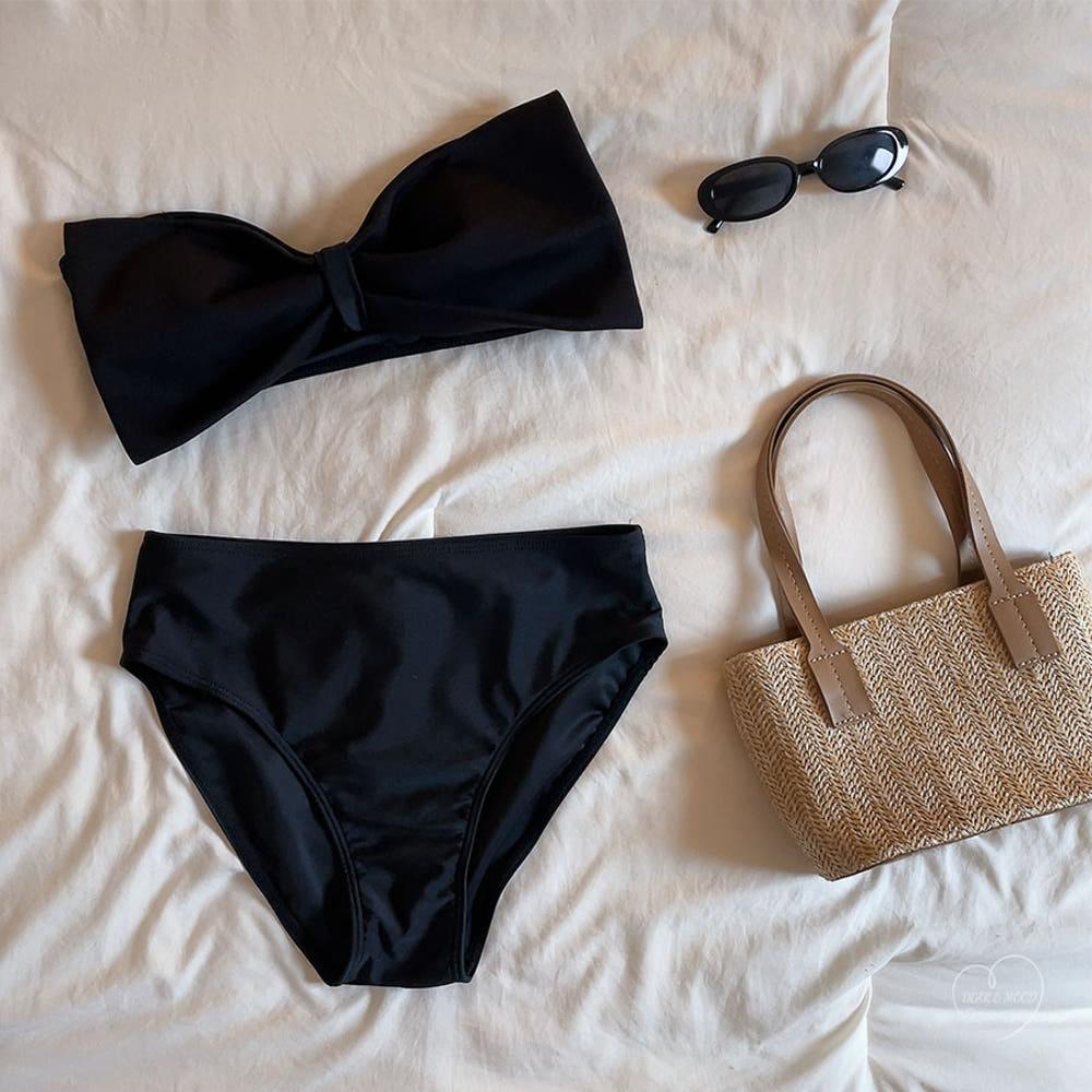 심쿵유발 더블랙 리본 비키니 하이웨스트 수영복 바캉스 호캉스 빅사이즈