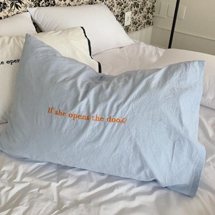if she lettering pillow cover  (blue)