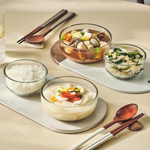 글라스락 한상차림 밥공기 2p + 국공기 2p 세트, 투명, 1세트 - 공기 | 쿠팡