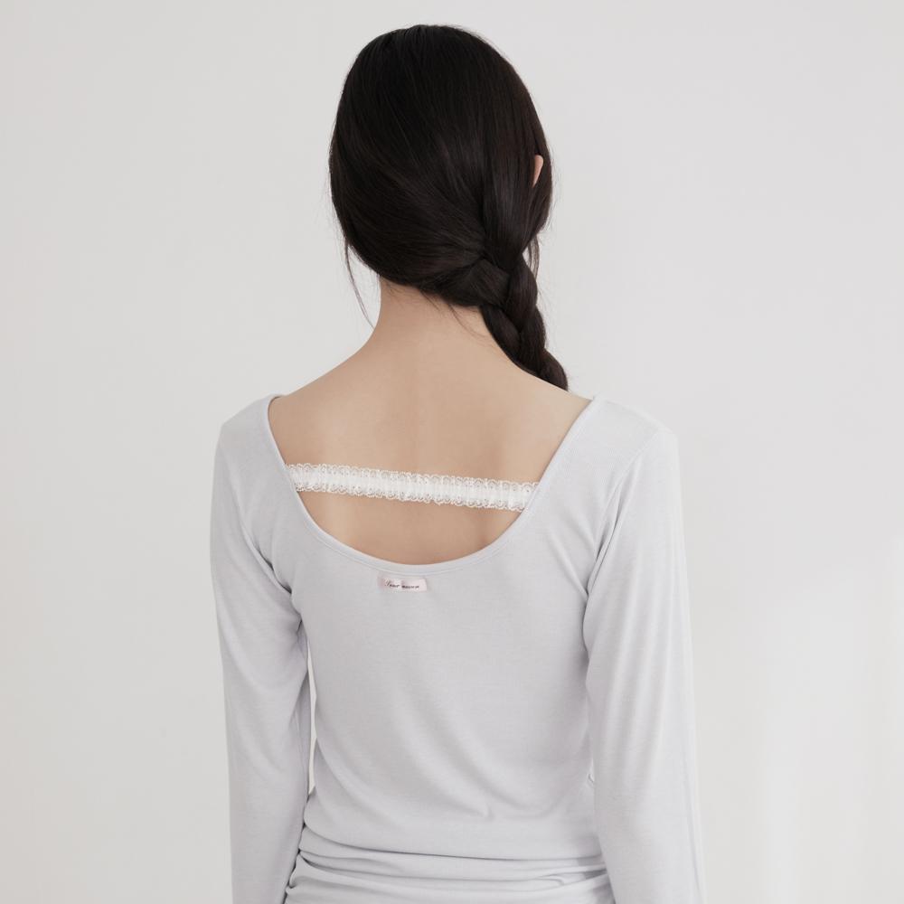 Lace strap round T-shirt (BABYBLUE)