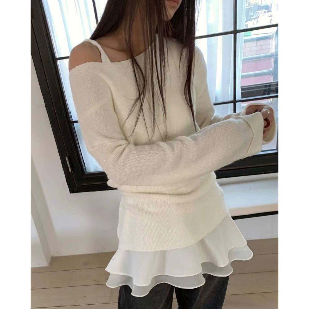 Flower 플라워 페어링 레이어드 원피스 꼬임 끈 나시 V넥 미니 ops