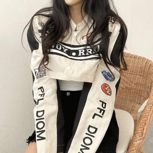 Y2K 68패치크롭 레이싱 자켓 야상
