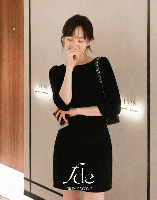 하객룩🖤자체제작 로에드 보트넥 7부 H라인 미니 롱 원피스