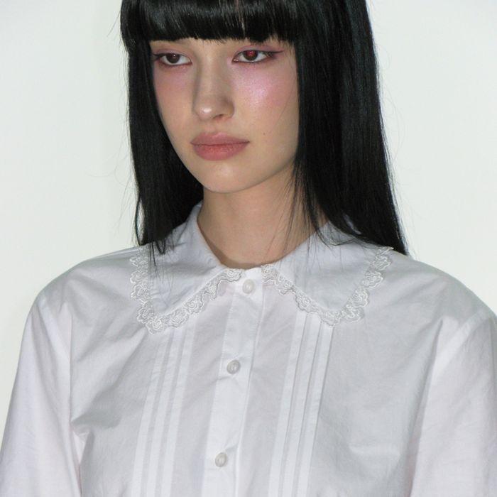 PINTUCK LACE LONG SLEEVE BLOUSE_WHITE