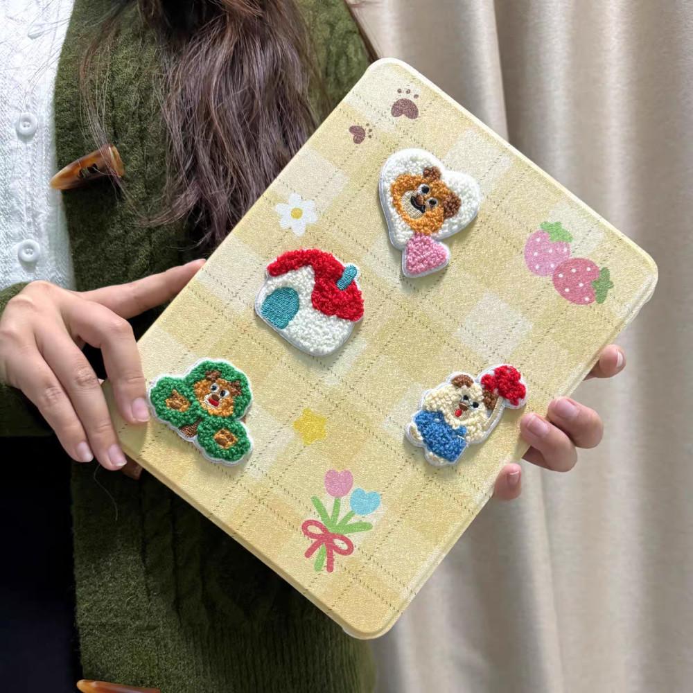 귀여운 아이패드 케이스 뽀글이 자수패치 2종 360도회전 펜슬수납