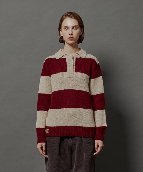 [WOMEN] Striped Rugby Polo - Burgundy