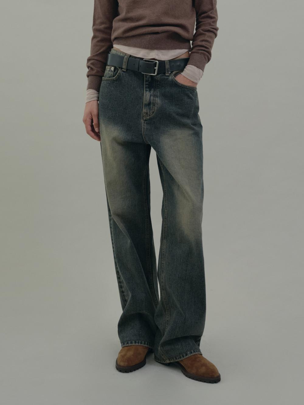 Washing Wide Denim Pants (acid indigo)