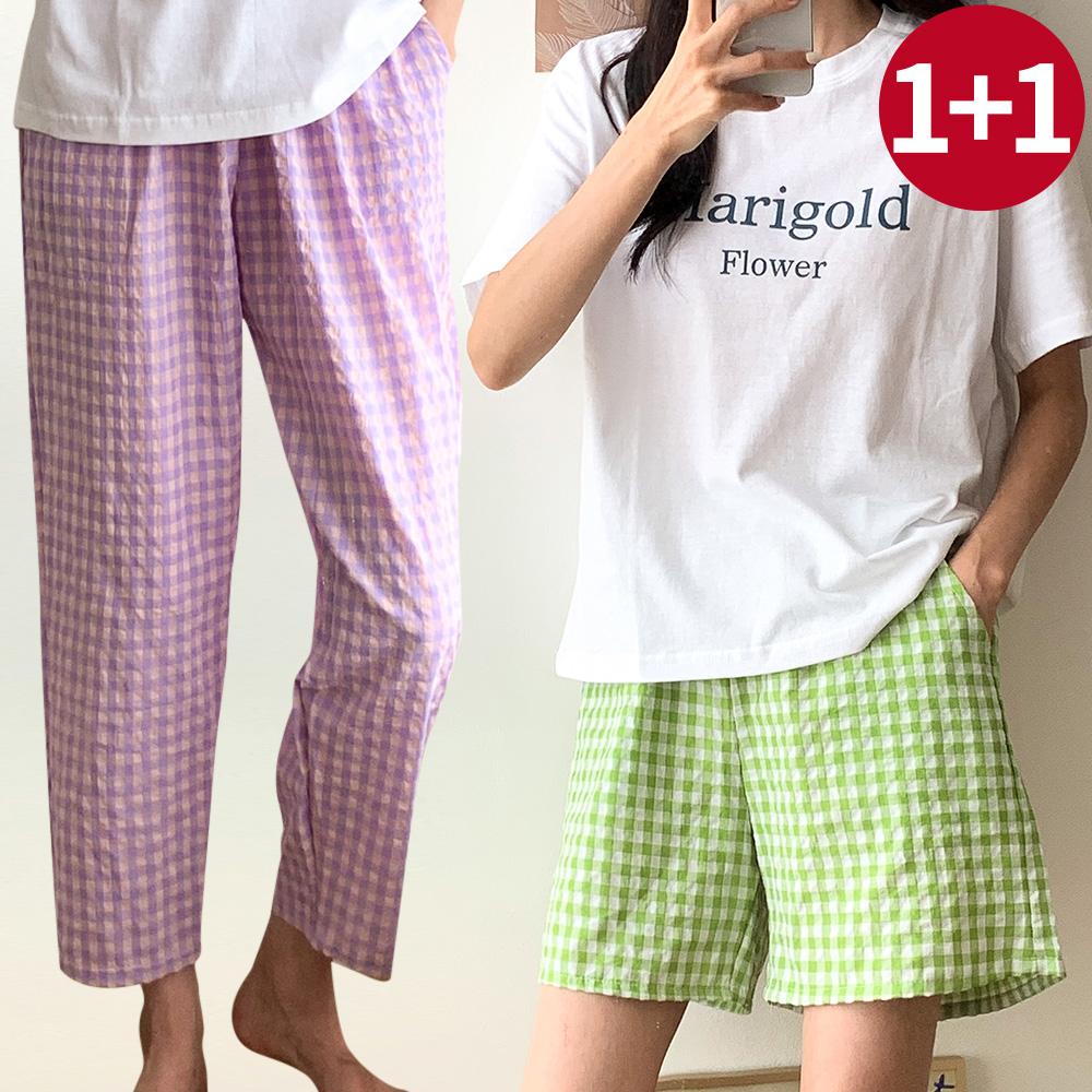 [1+1] 로민 체크 파자마 롱&숏 팬츠