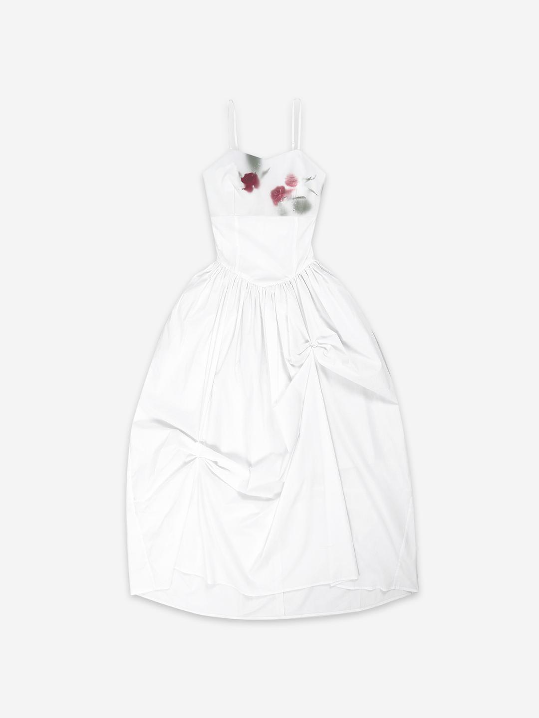 UNBALANCED SHIRRING LONG DRESS #WHITE - 달링유어배드