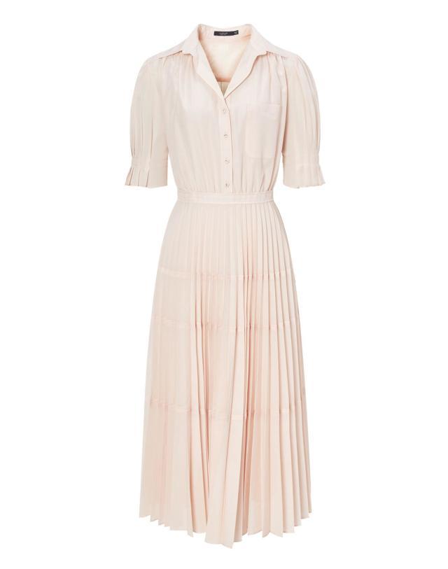 [요트 컬렉션] 오렌지 플리츠 폴리혼방 5부소매원피스