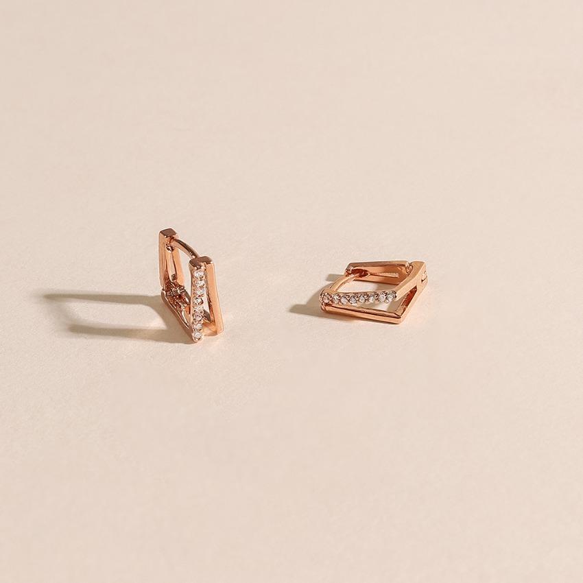 [당일] 데일리 사각 두줄 라인 큐빅 원터치 미니 링 귀걸이