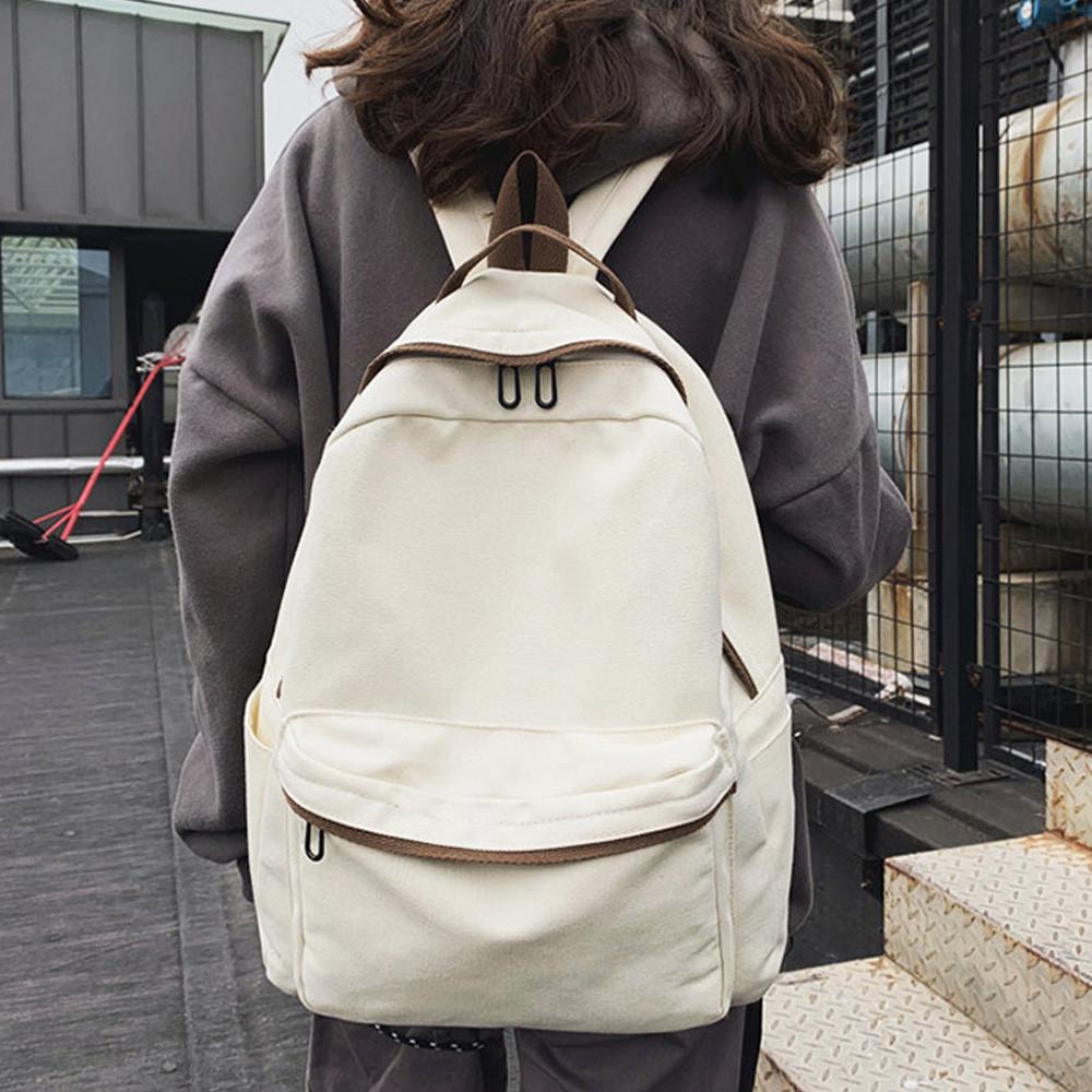 가벼운 여성 캔버스 백팩 대학생 노트북 무지 에코 가방