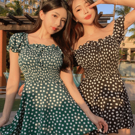 스모크 꽃 원피스 수영복 (1P)