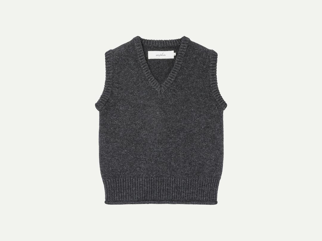 Via Wool v-neck knit vest (Charcoal)