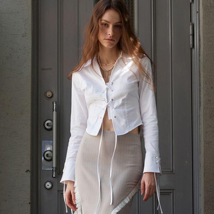 LACE-UP STRING SHIRT_WHITE