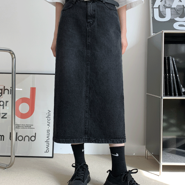 워크 데님 롱스커트