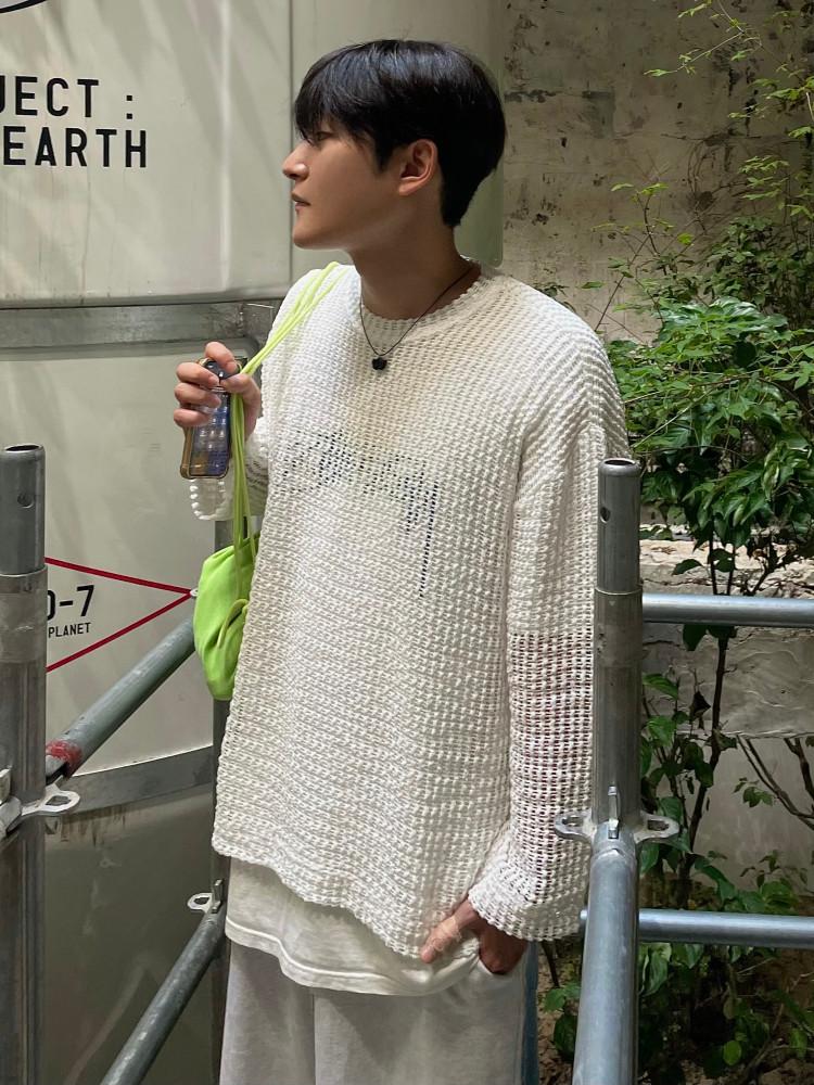 라운드 와플 메쉬니트 긴팔(2color)